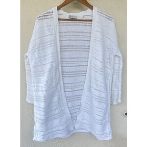 Kinross White Open Knit 100% Cotton Cardigan M Resort Coastal Lightweight Layer